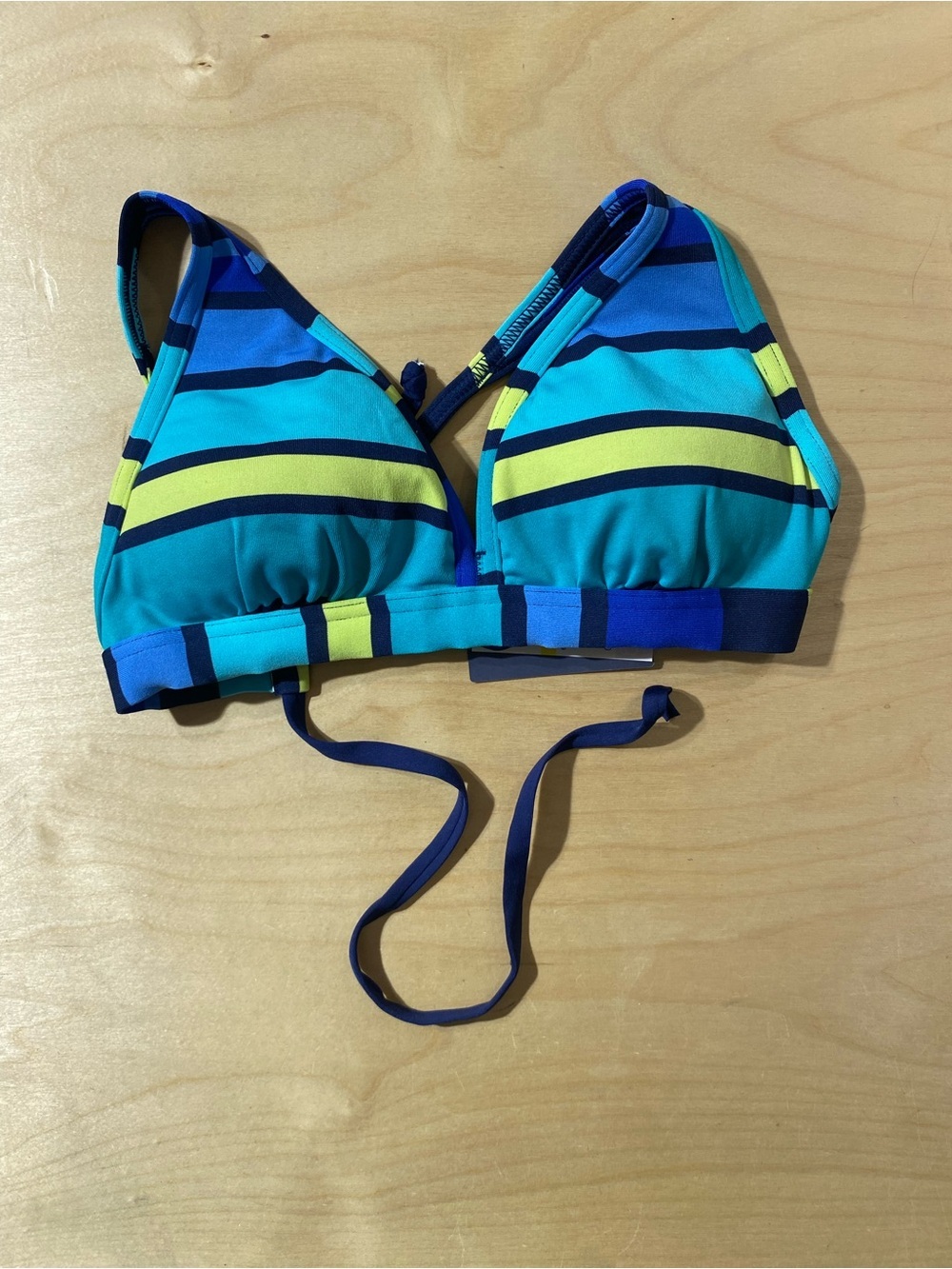 Jag Striped Triangle Swim Top - Teal, Blue & Yellow Medium (RG)